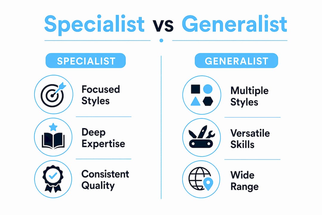 Infographic comparing specialist and generalist tattoo portfolios