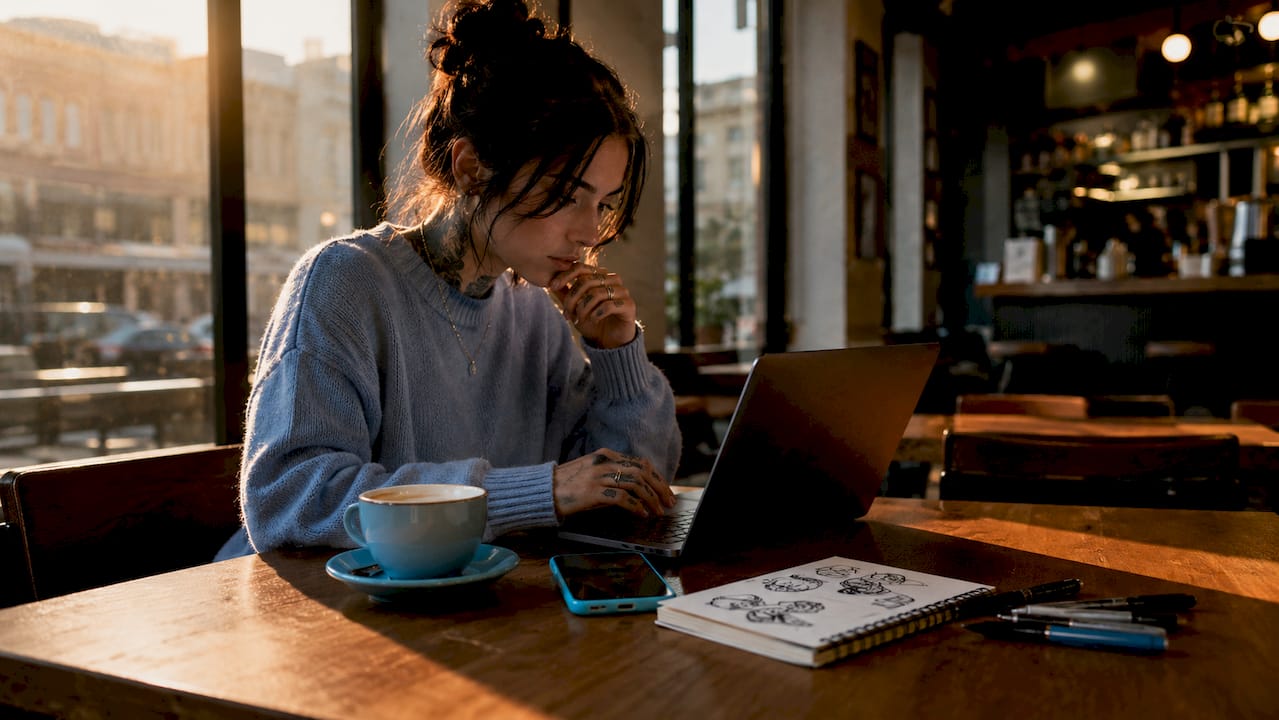 Person researching tattoo appointment process on laptop