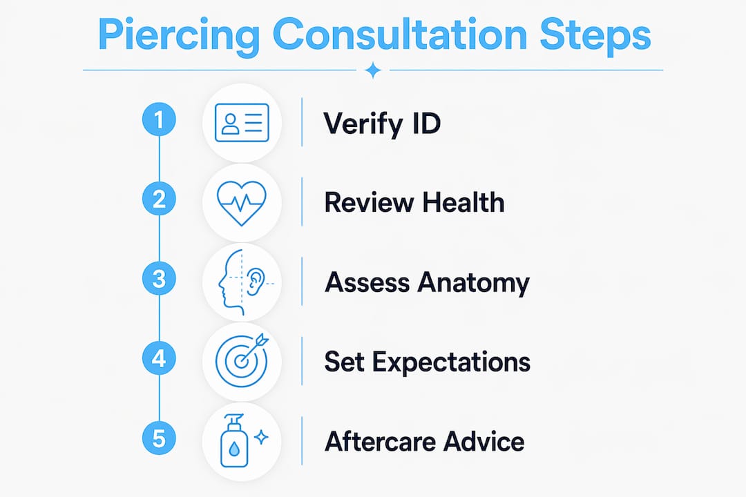 Infographic outlining piercing consultation process steps