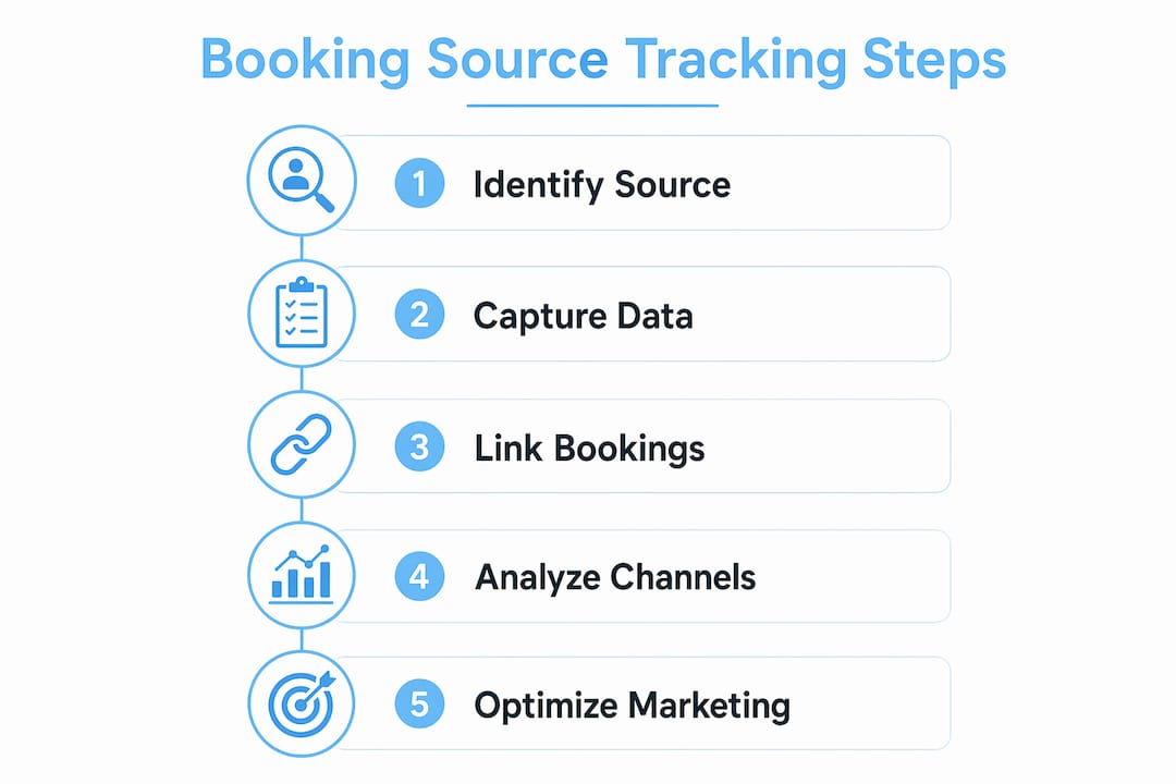 Infographic showing steps for booking source tracking