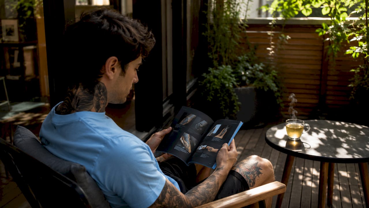 Client reading tattoo aftercare guide
