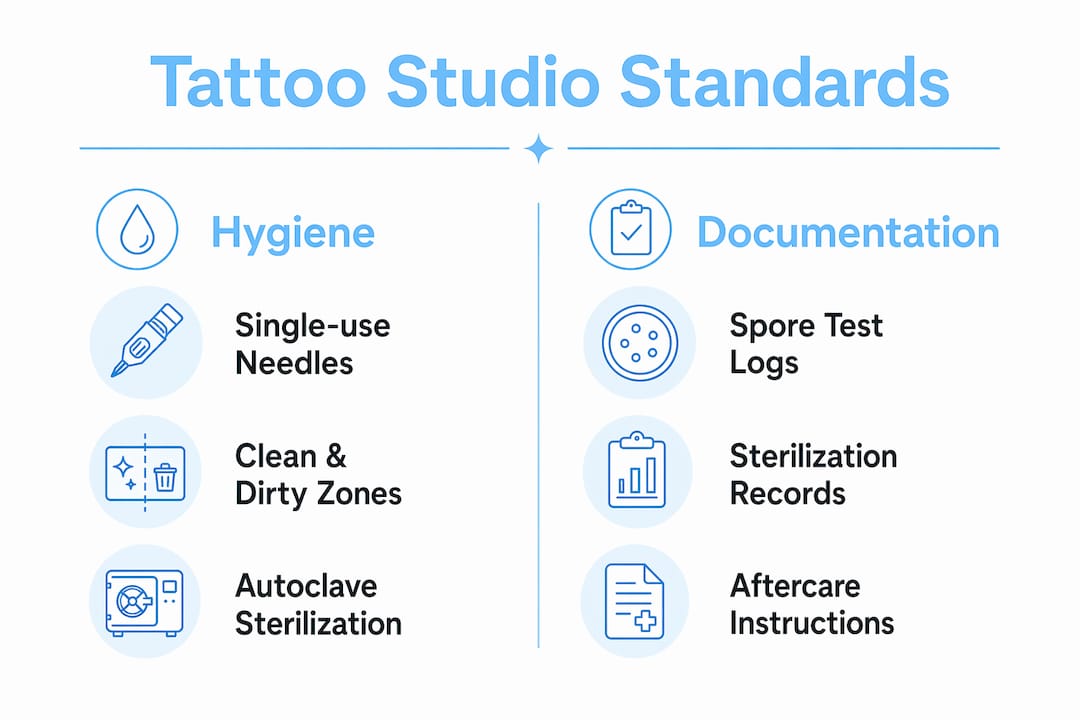 Infographic comparing tattoo hygiene and documentation standards