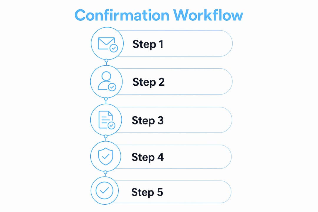 Infographic showing 5 step tattoo appointment confirmation workflow