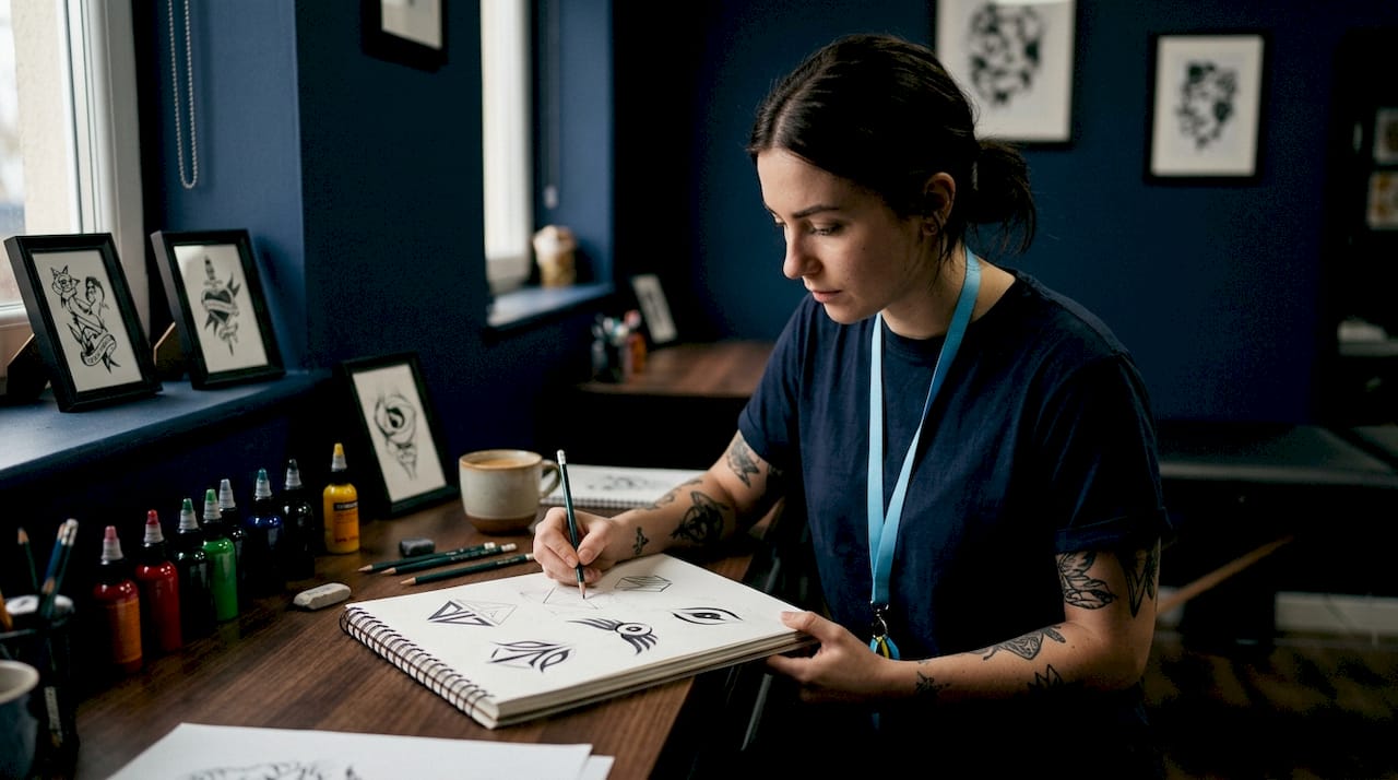 Tattoo artist defining brand identity with sketches