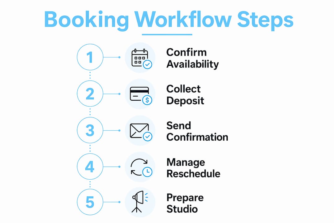 Infographic showing studio booking workflow steps