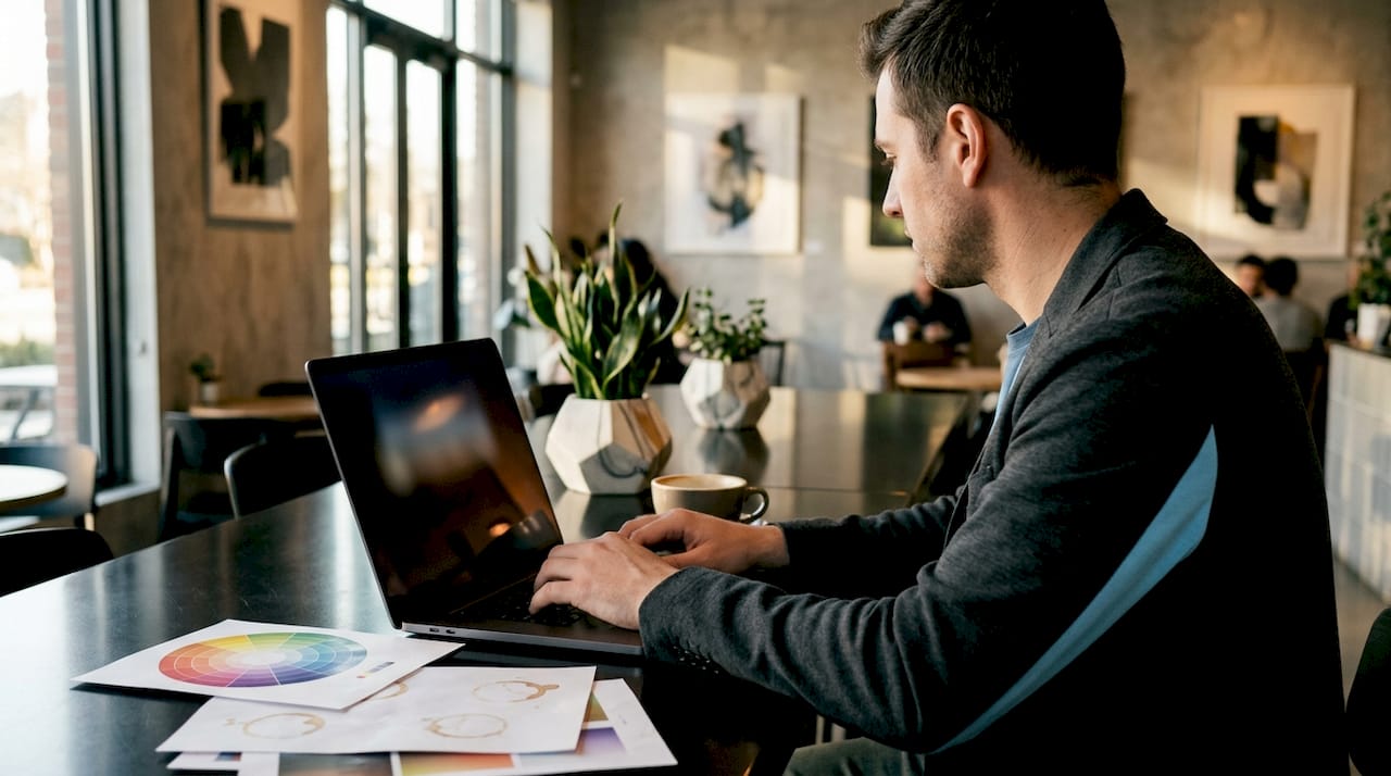 Hands compressing images on laptop