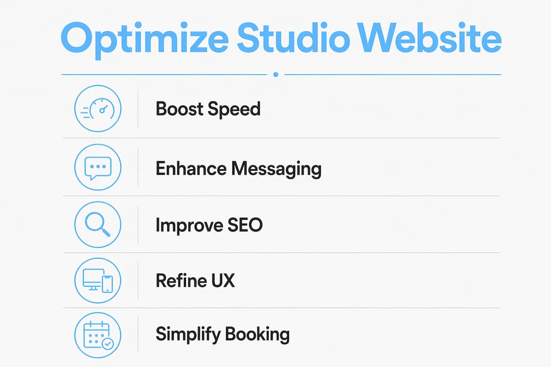 Infographic illustrating studio website optimization steps