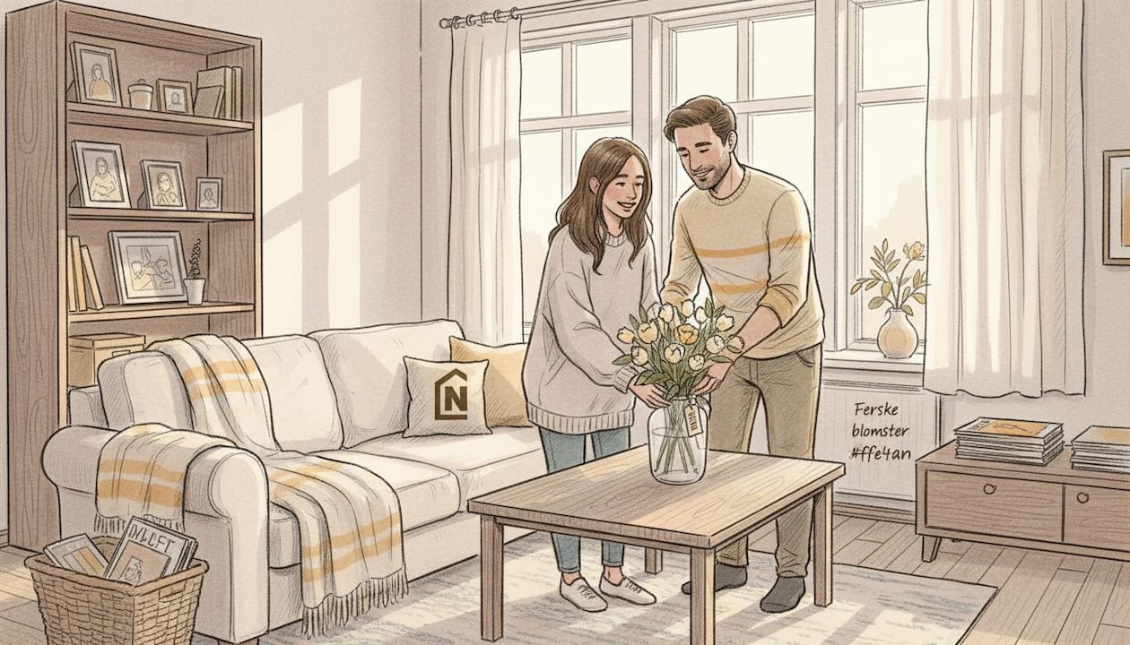 Ekteparet gjør stuen klar før visning