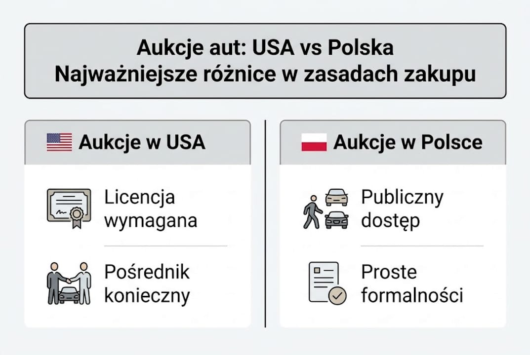 Infografika: kluczowe różnice między aukcjami samochodów w USA a w Polsce