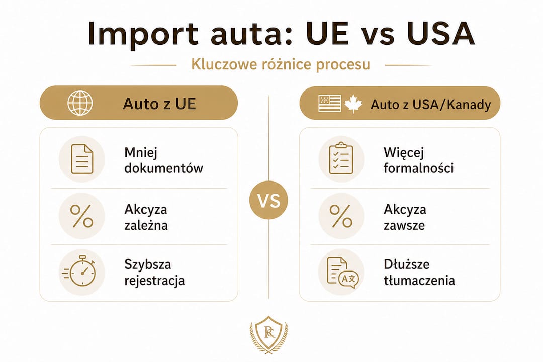 Porównawcza infografika: sprowadzanie samochodów z USA czy z krajów Unii Europejskiej?