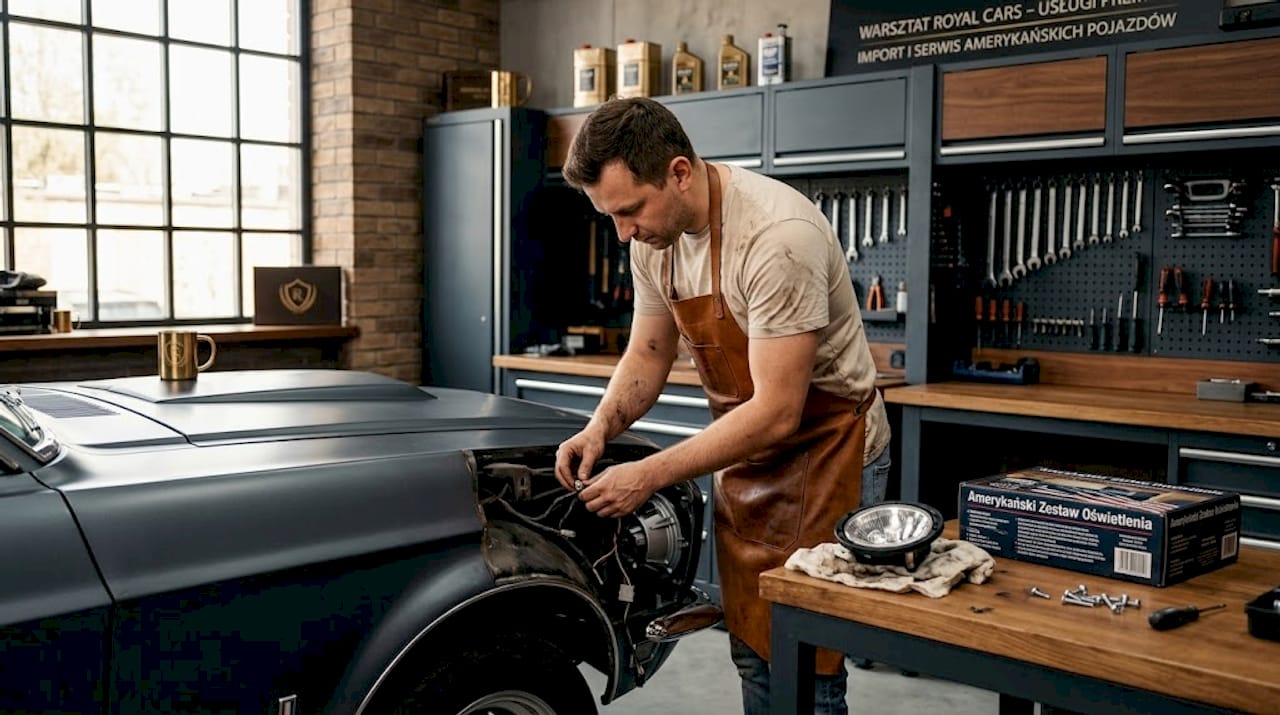 Mechanik przystosowujący amerykański samochód do europejskich norm