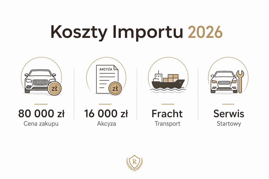 Przewodnik po kosztach sprowadzenia auta w 2026 roku – infografika
