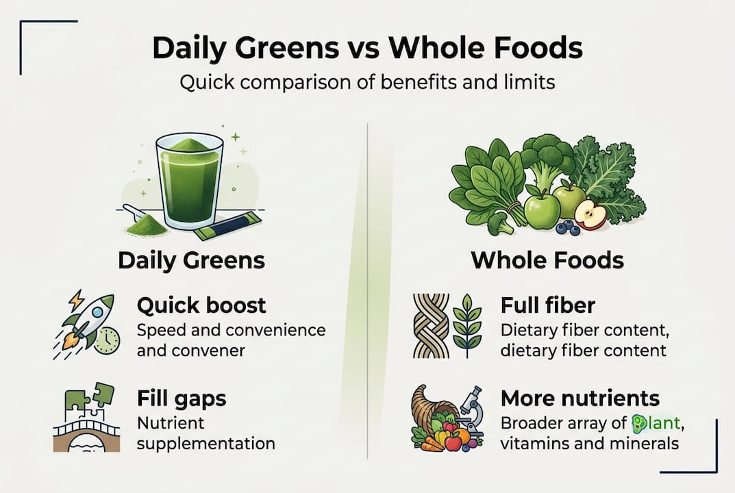 Infographic comparing daily greens and whole foods