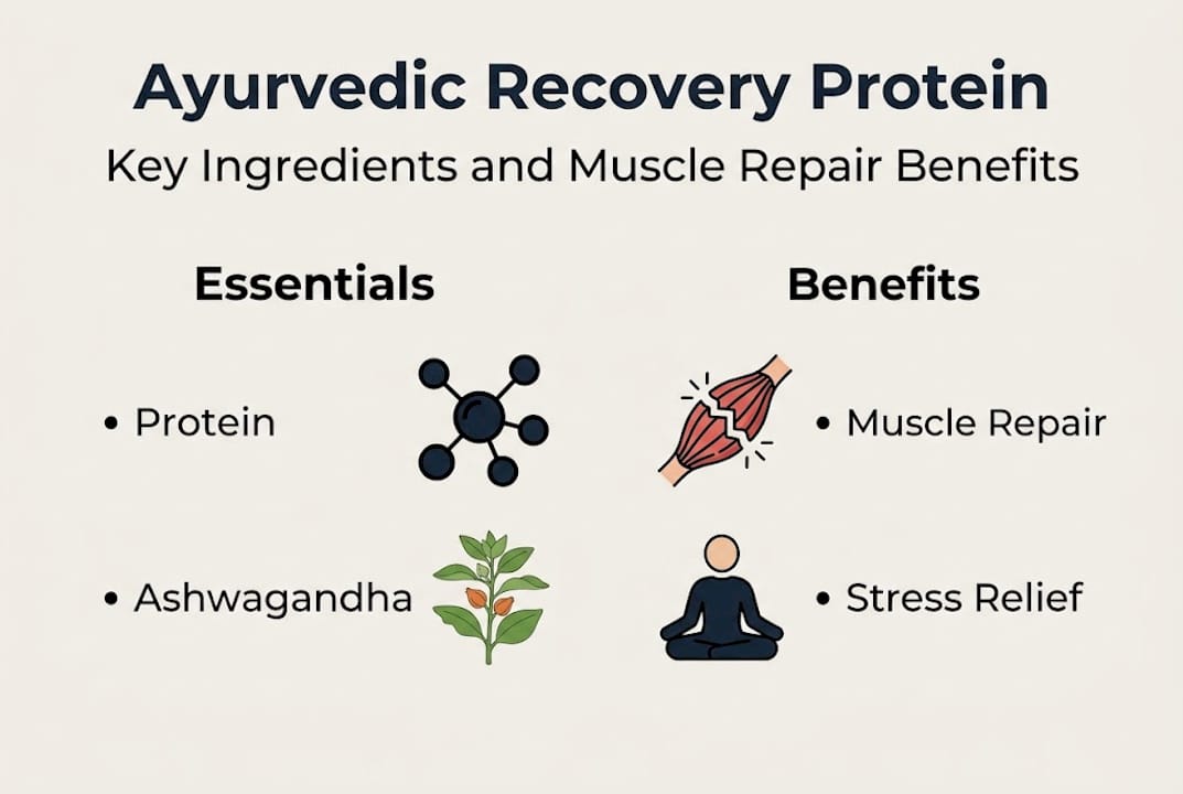 Infographic of Ayurvedic protein powder benefits and ingredients