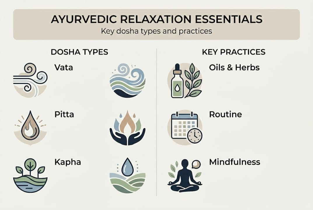 Infographic of dosha types and relaxation practices