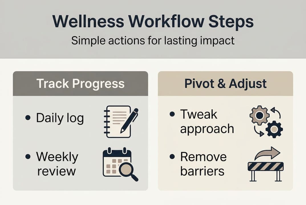 Infographic with steps for sustainable wellness workflow