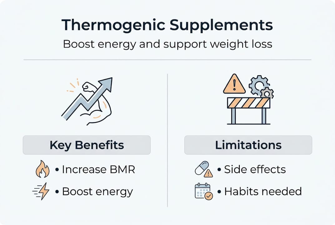 Infographic on thermogenic supplements benefits and limits
