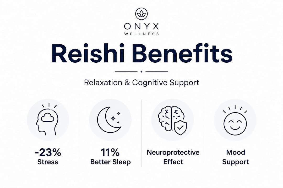 Infographic of reishi gummies relaxation and cognition stats