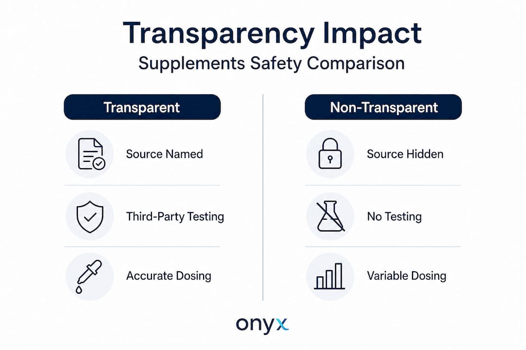 Infographic contrasting supplement transparency safety features