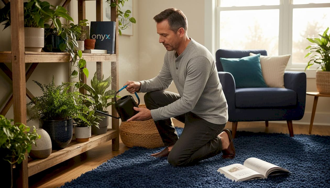 Man caring for plants as ayurvedic daily routine