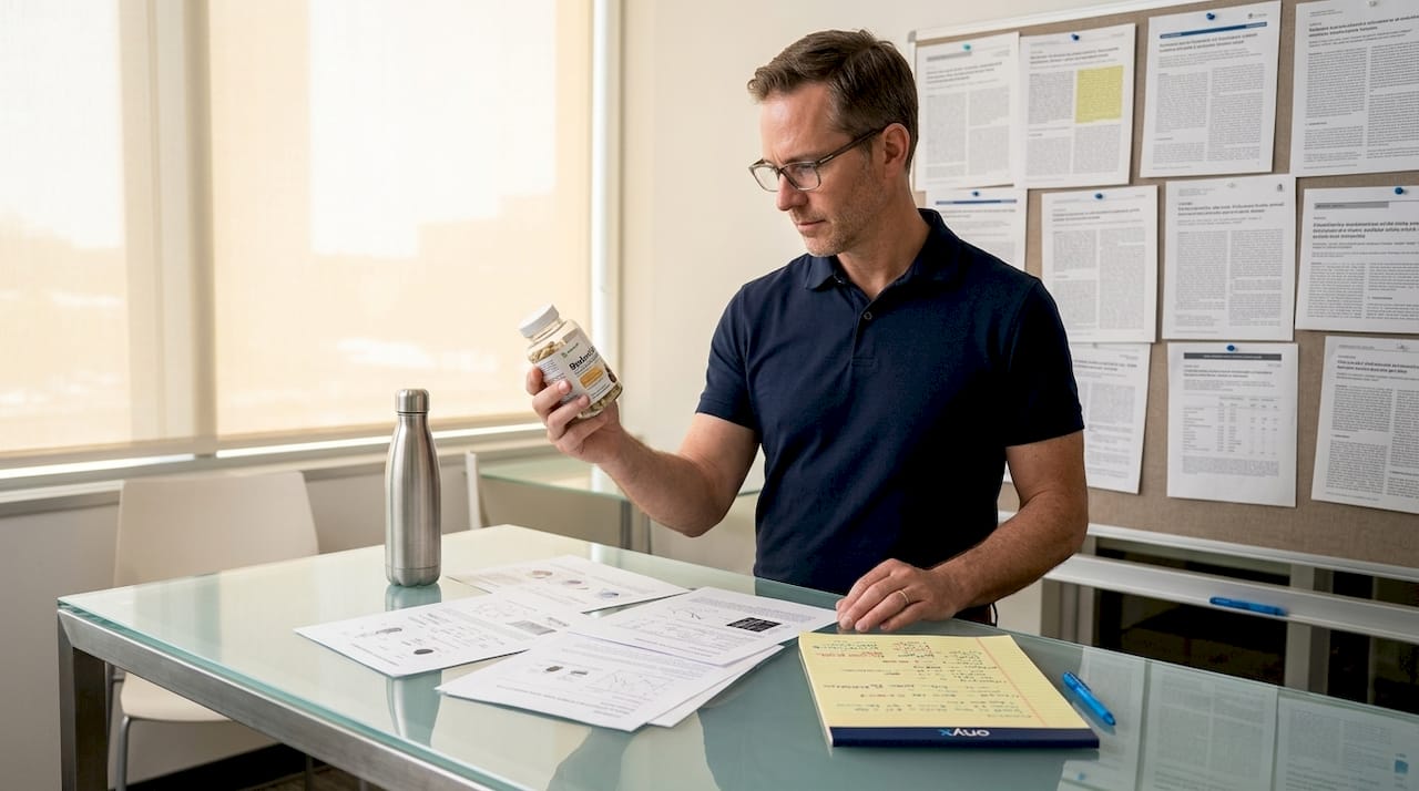 Researcher examining berberine supplement in lab