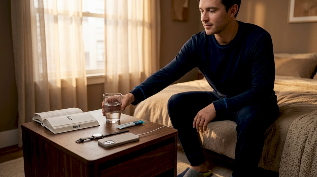 Evening hydration setup by bedside for prevention
