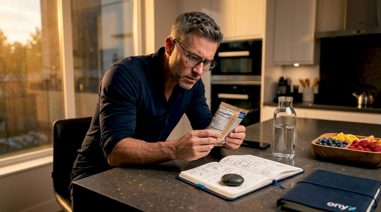 Man reviewing nutrition label for added sugar