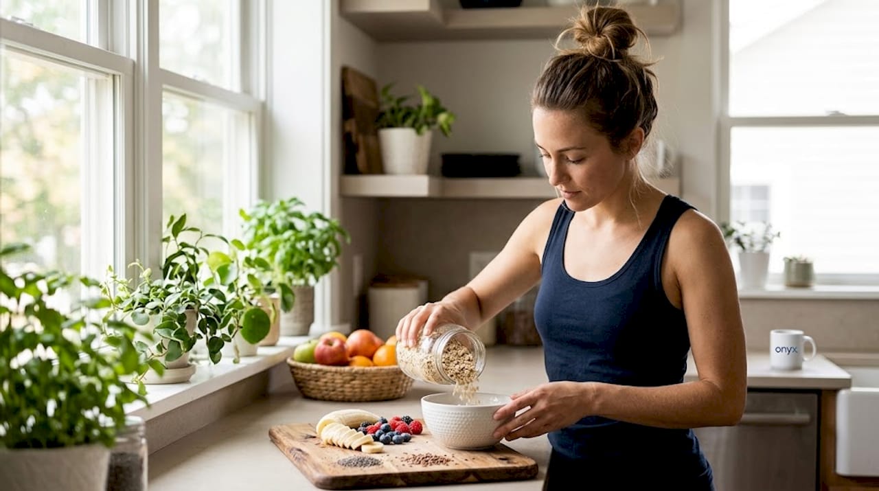 Woman preparing fiber-rich breakfast foods