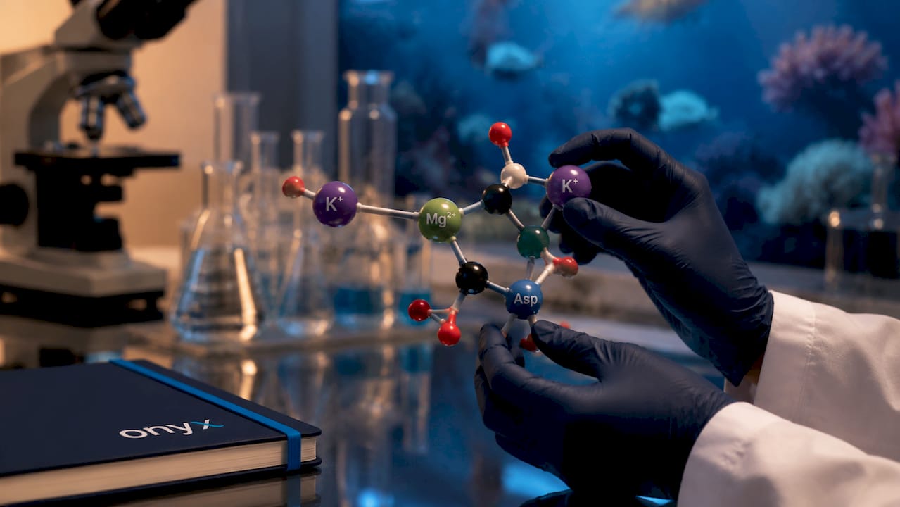 Close-up molecular model of potassium magnesium aspartate