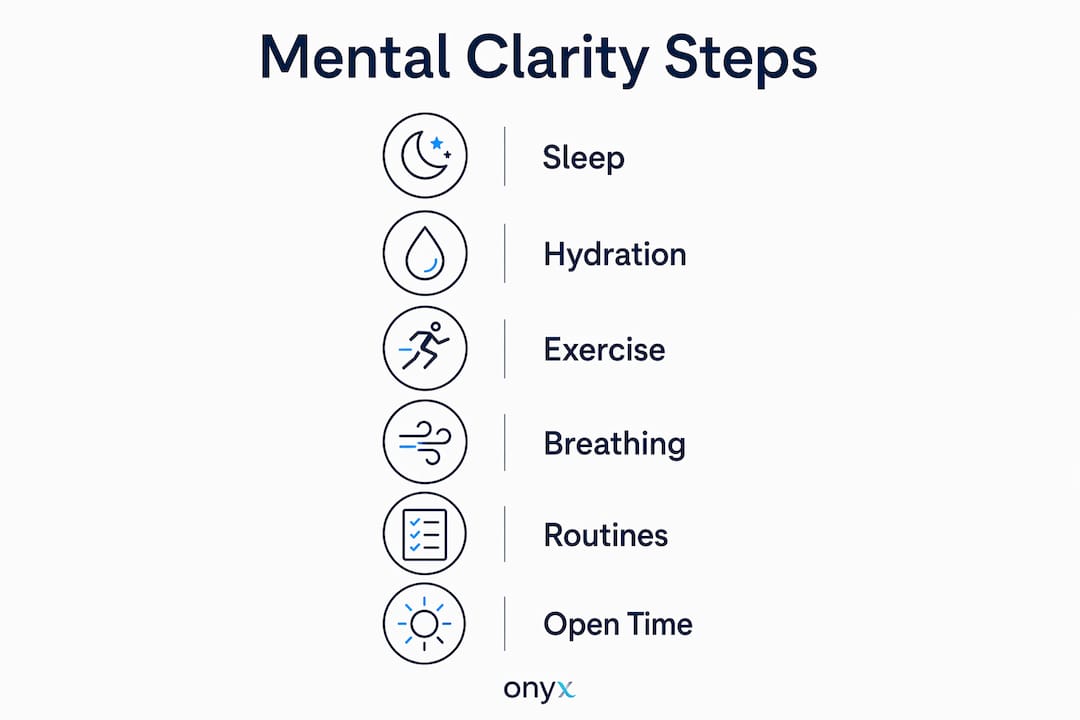 Infographic showing six daily strategies for mental clarity