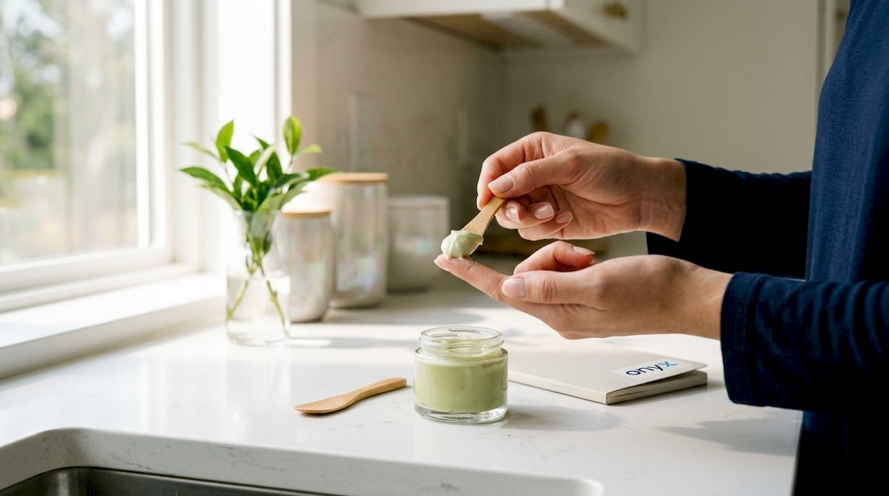 Hands opening natural skincare cream jar