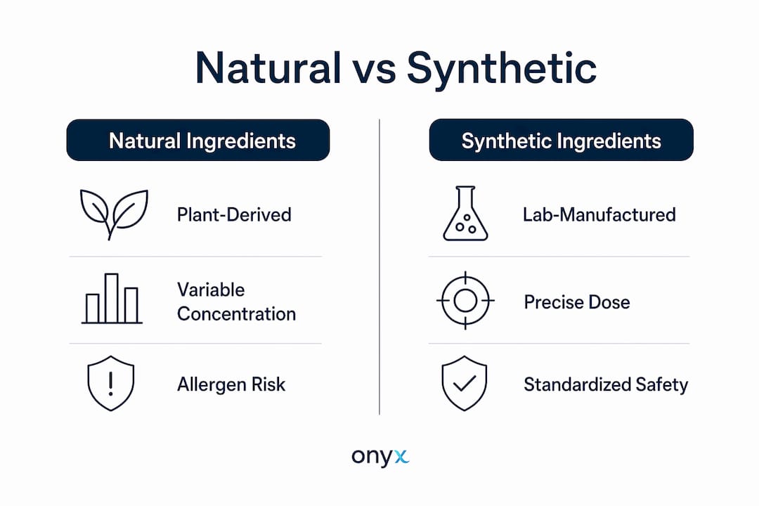 Infographic comparing natural and synthetic ingredients in health and wellness