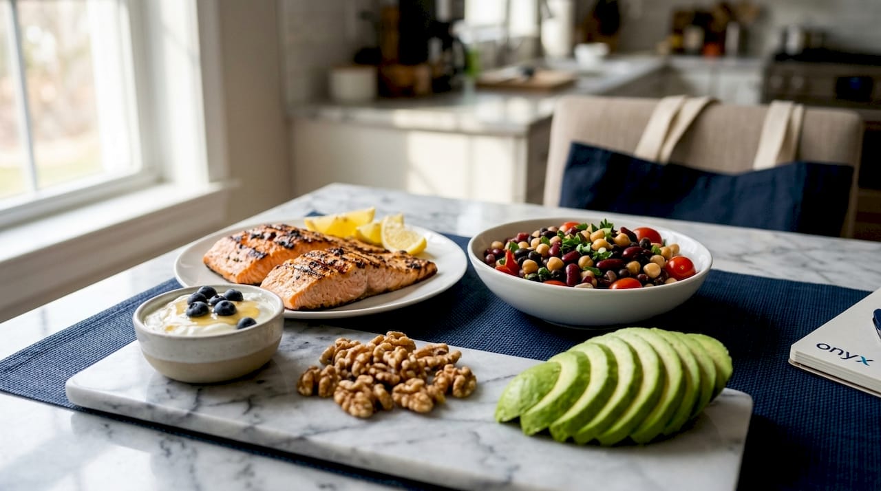 Close-up of protein-rich recovery foods
