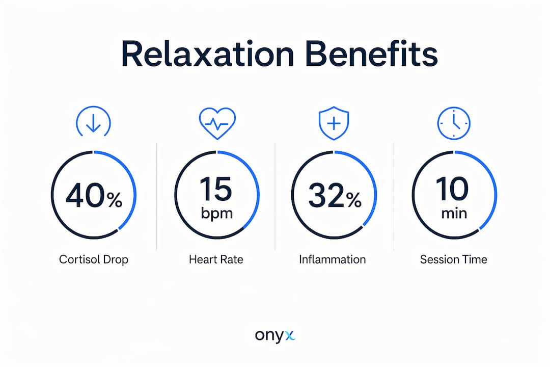 Infographic showing key relaxation health benefits with stats
