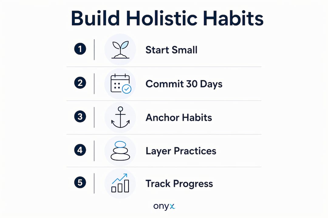 Infographic showing steps to build holistic health habits
