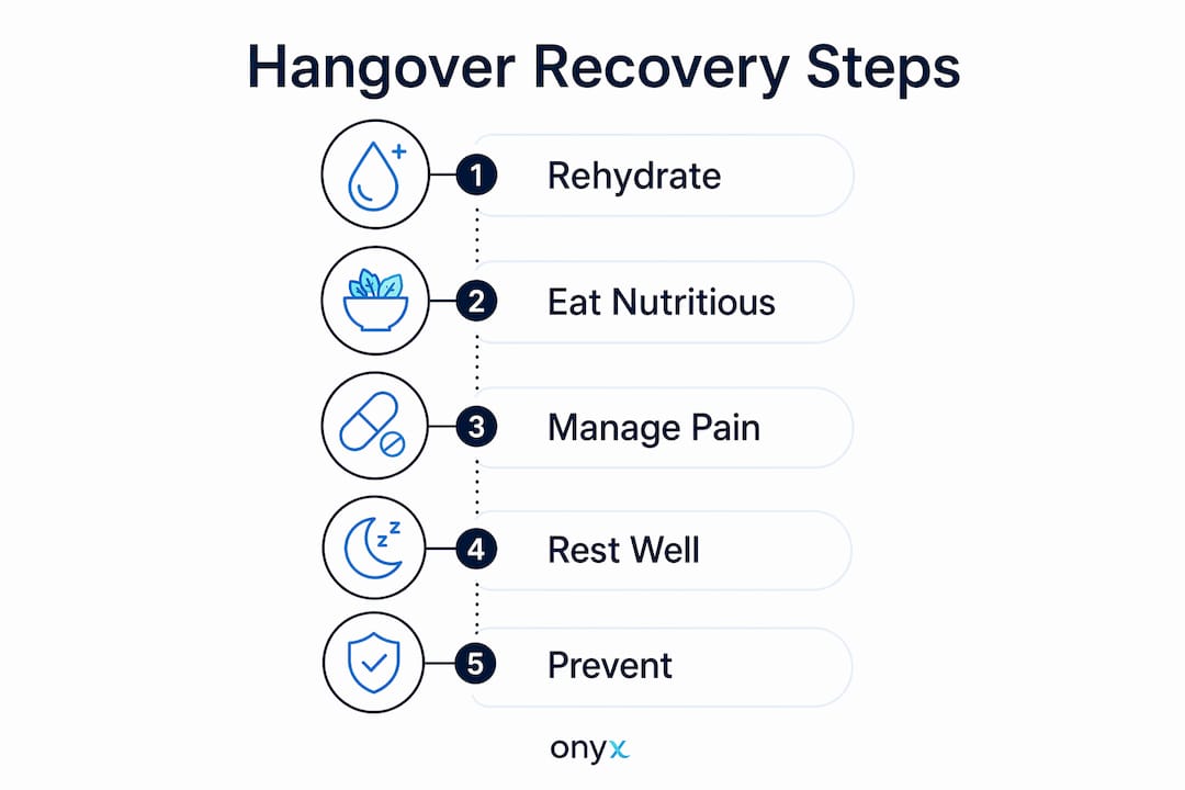 Infographic with five hangover recovery steps