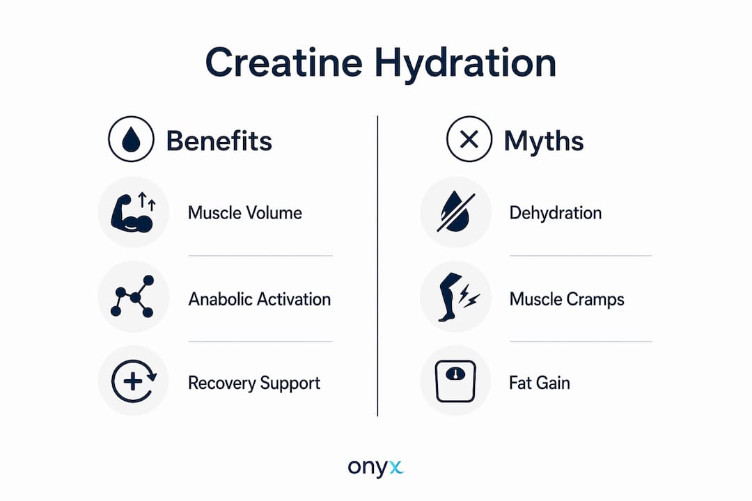Infographic comparing benefits and myths of creatine hydration