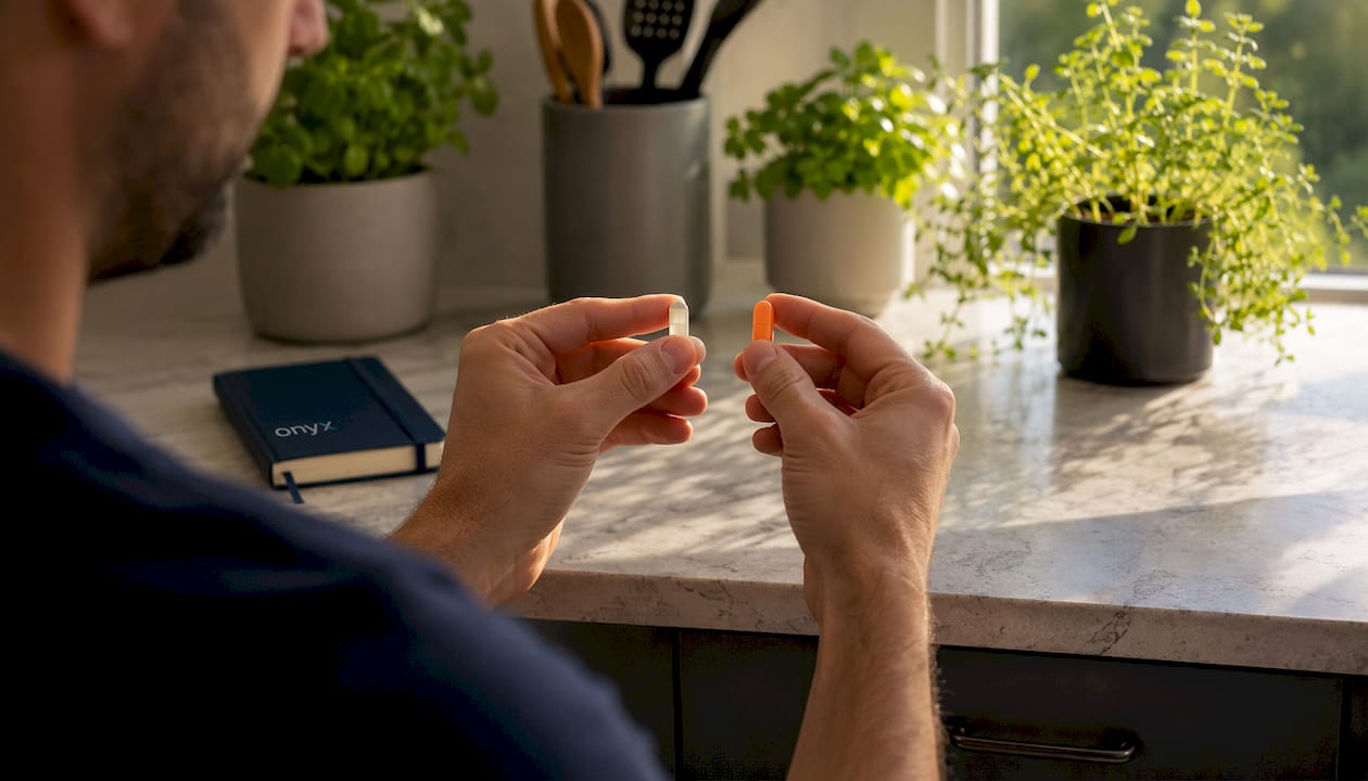 Close-up of vitamin A capsules comparison