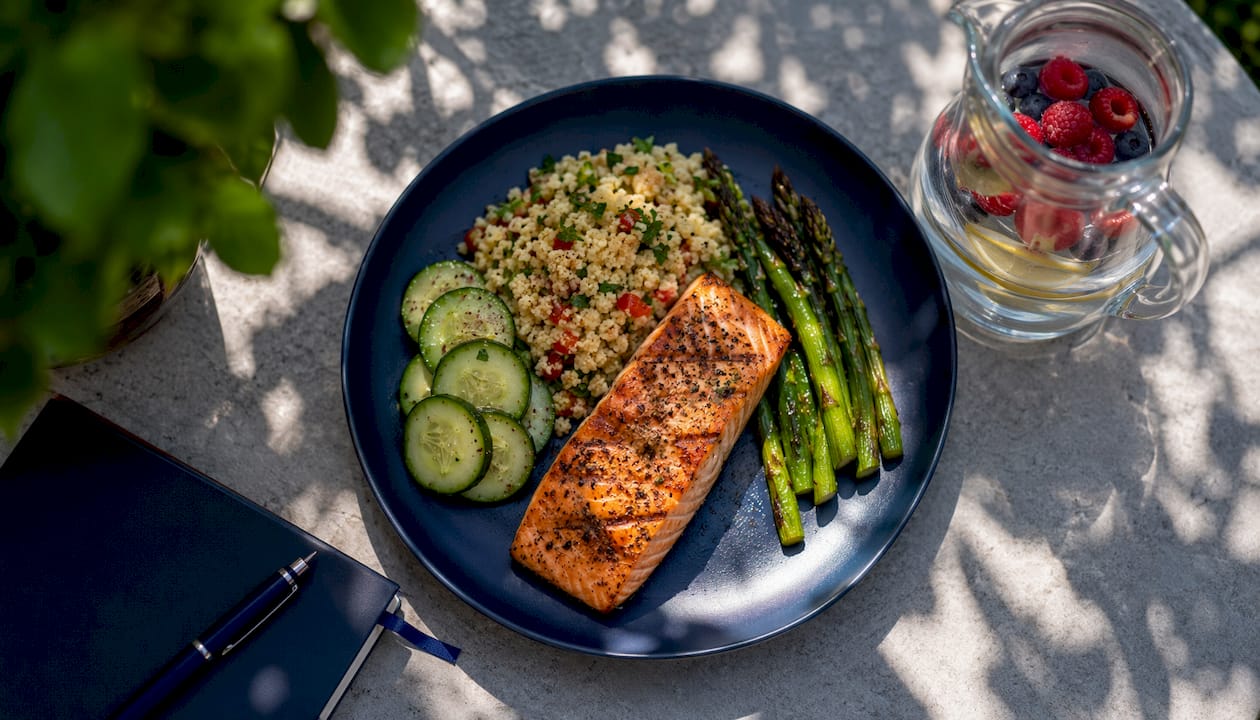 Balanced healthy meal before drinking