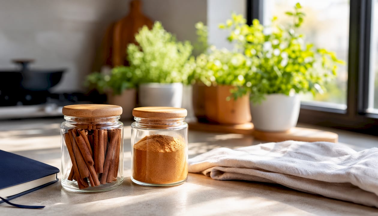 Close-up of cassia versus Ceylon cinnamon types in bowls