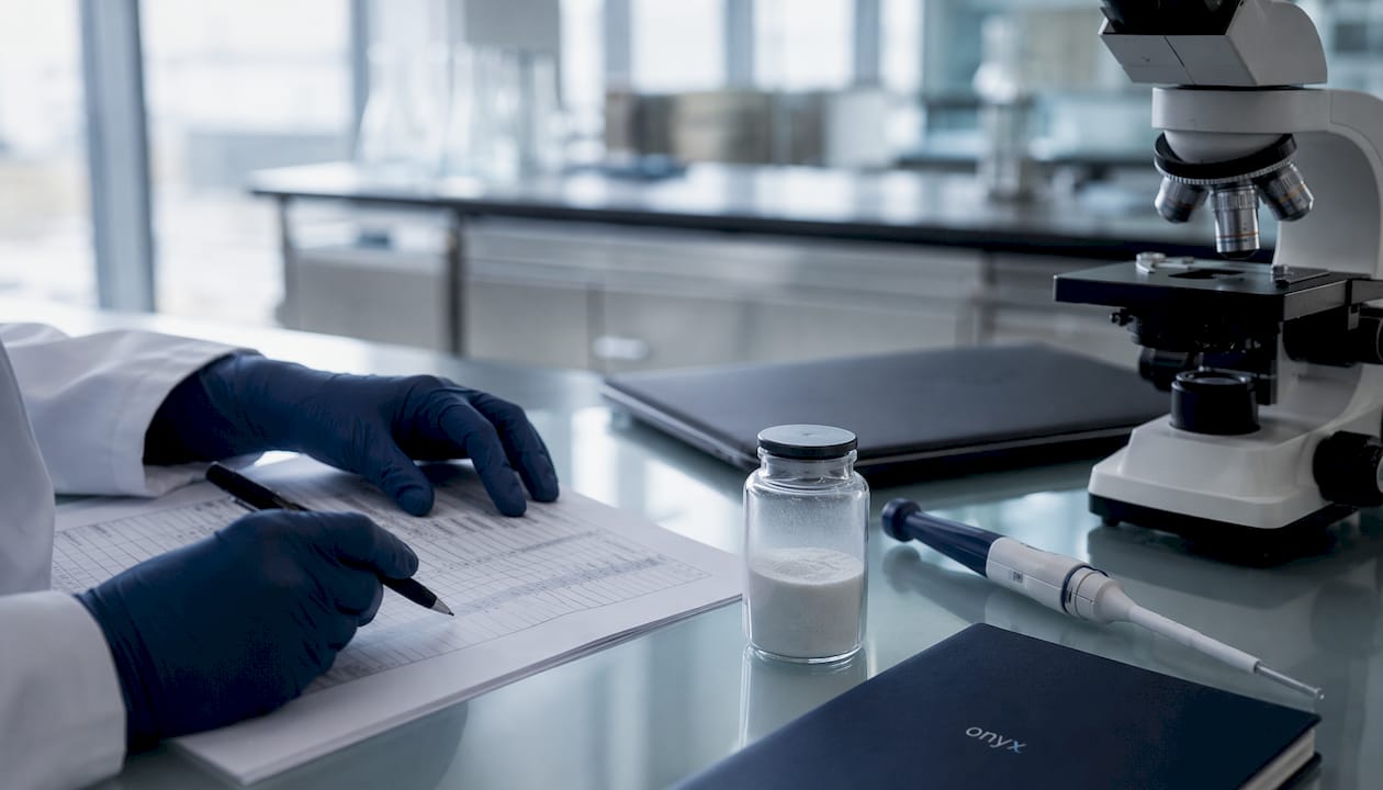 Researcher documenting L-carnitine trial data
