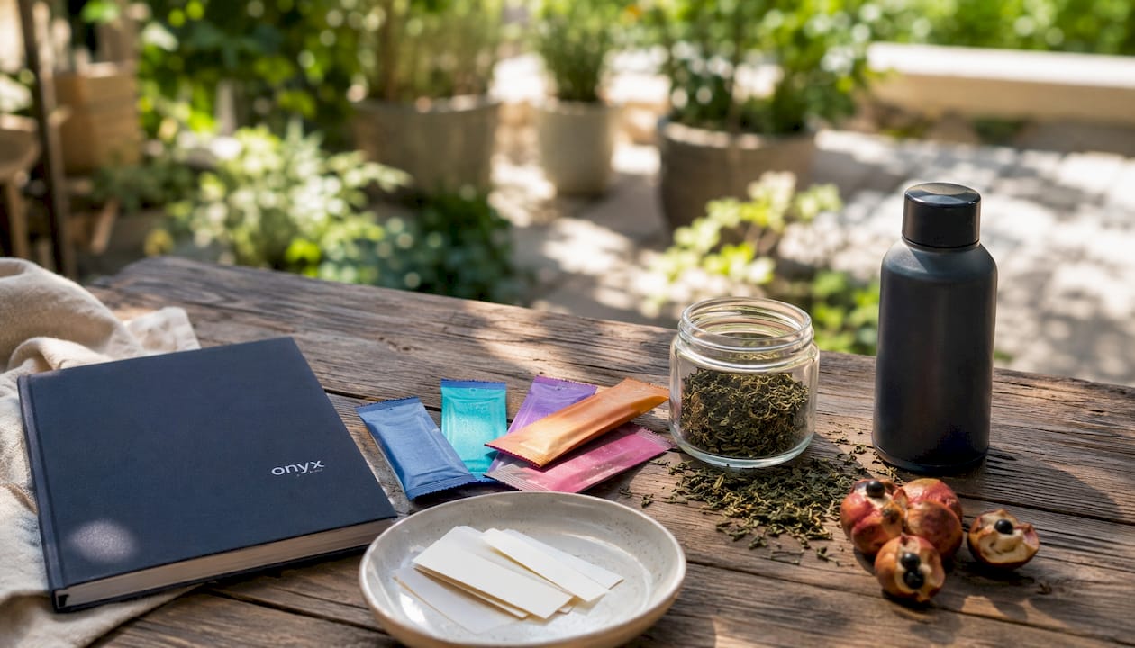 Overhead view of caffeine wellness alternative products