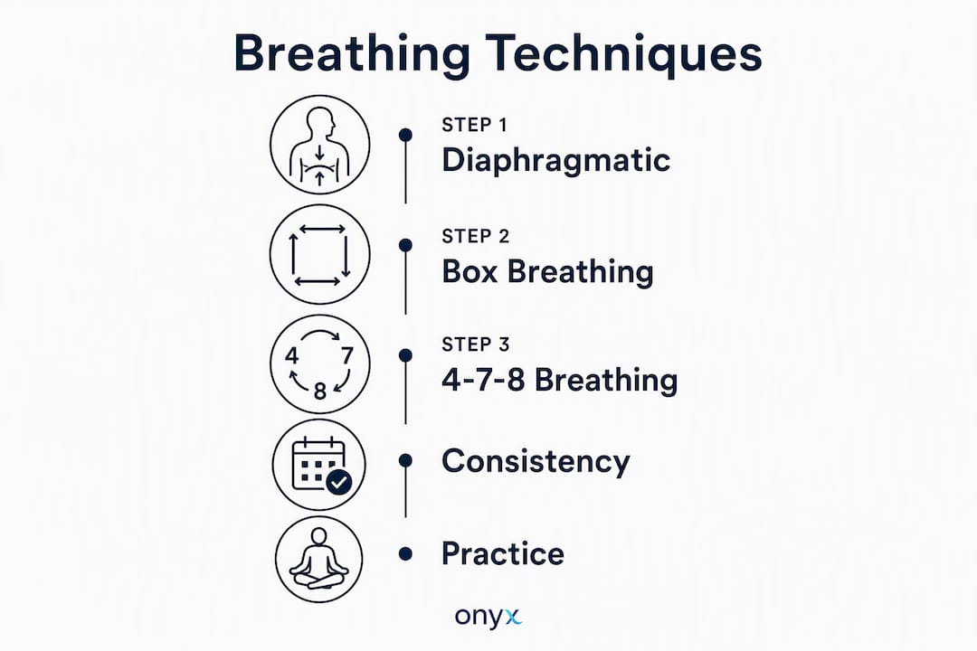 Infographic illustrating step by step breathing techniques for relaxation