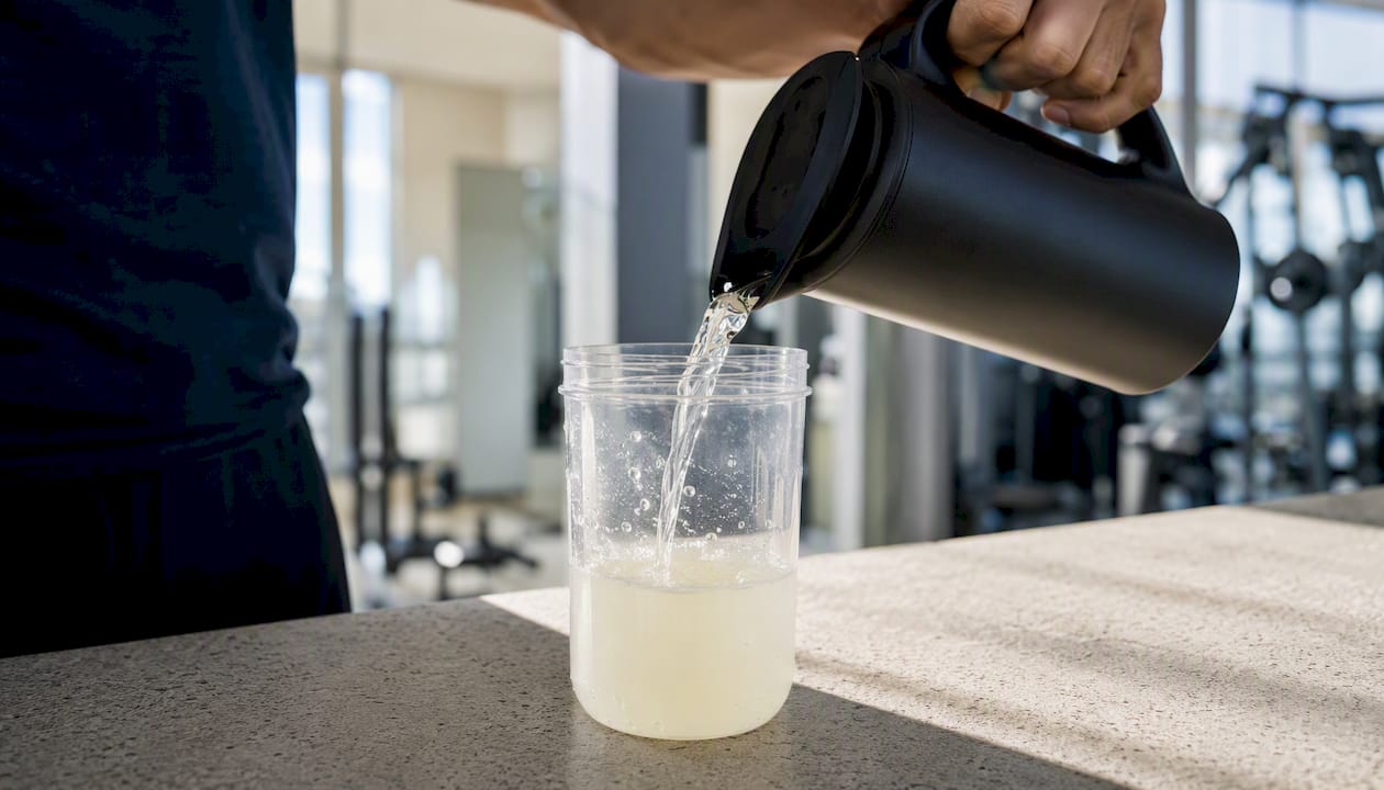 Electrolyte drink pouring into sports cup