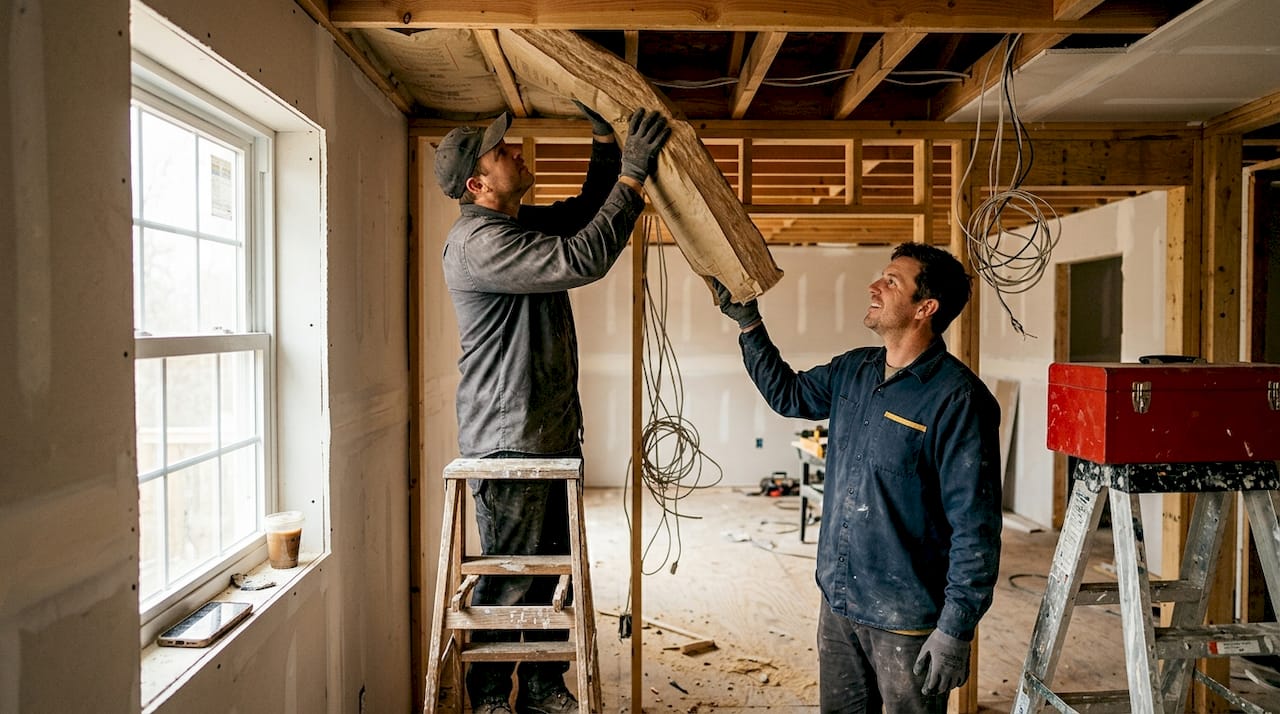 Contractors installing upgrades during construction