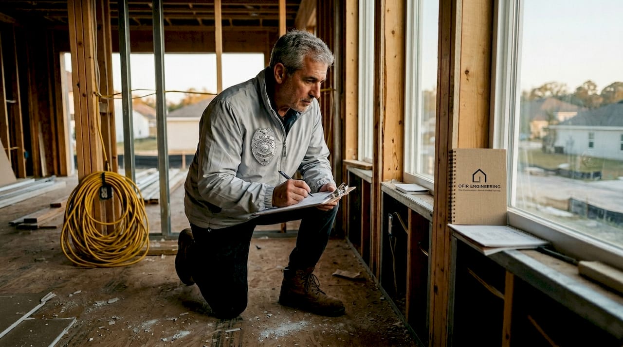 Building inspector checking rough-in home wiring
