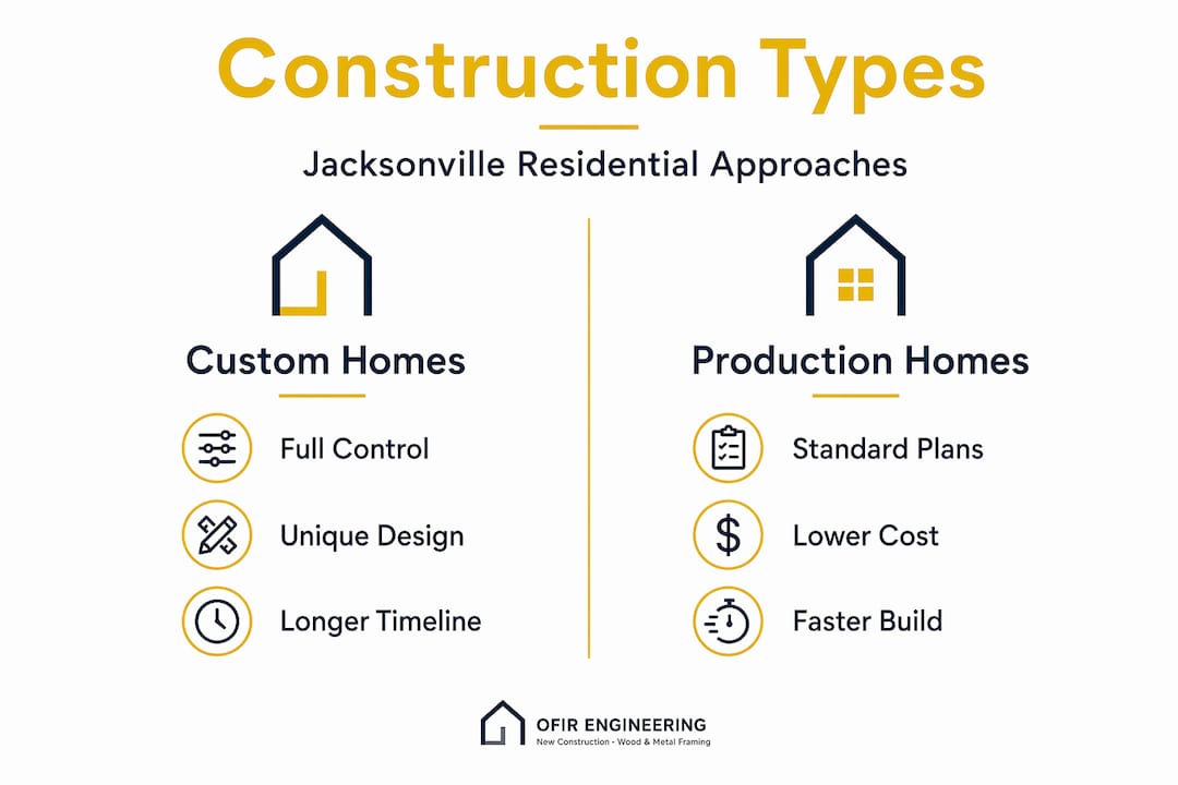 Infographic comparing custom and production homes