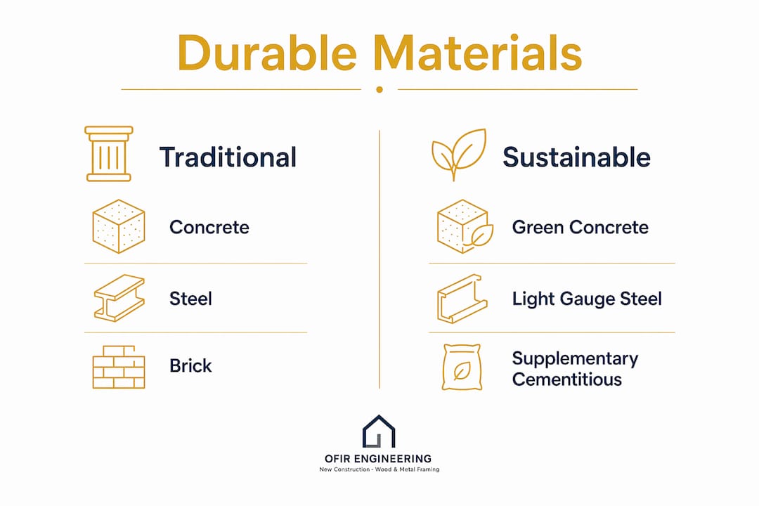 Infographic comparing traditional and sustainable durable materials