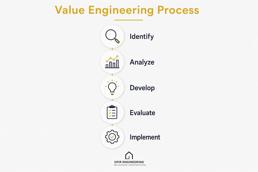 Infographic illustrating the five steps of value engineering process