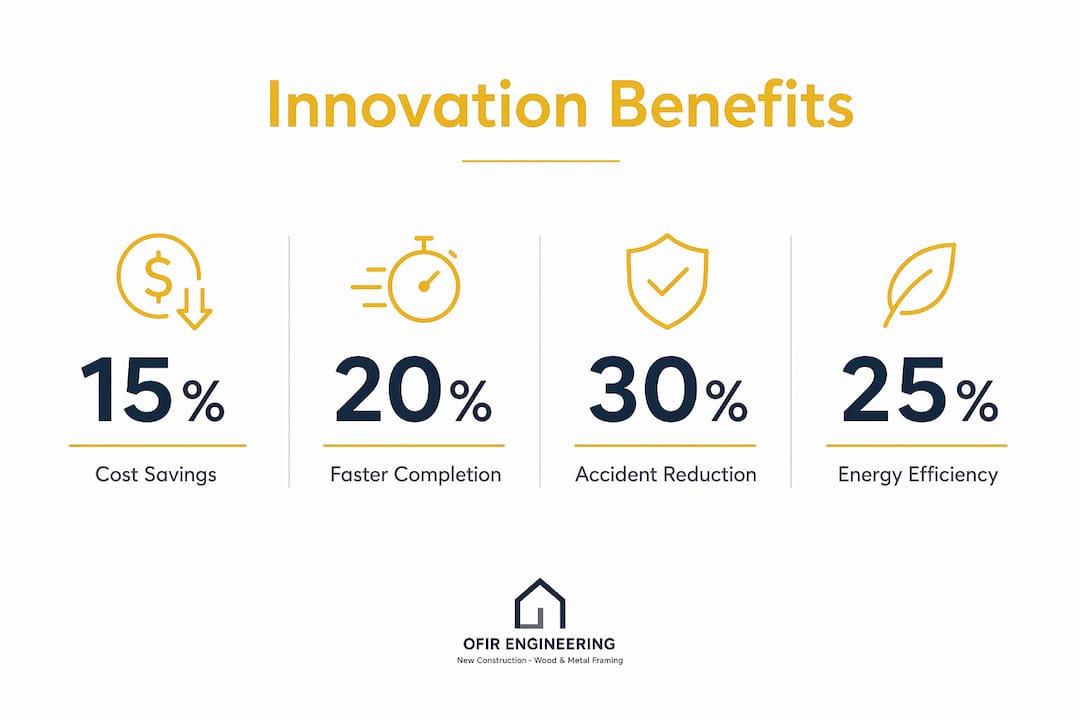 Infographic showing key benefits of construction innovation in percentages
